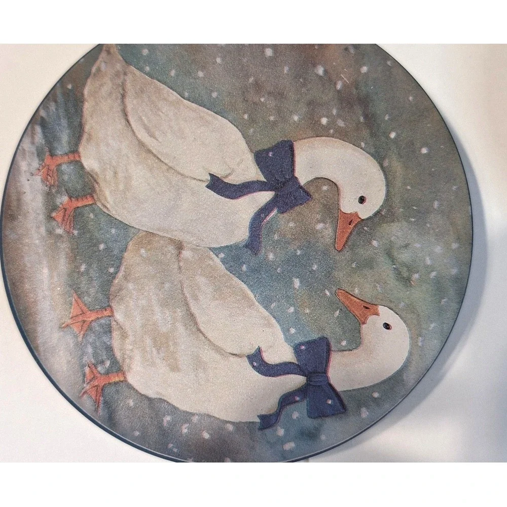 Vintage Geese with Blue Bows Nesting Canister Tin Set 3 Piece Cottagecore Decor